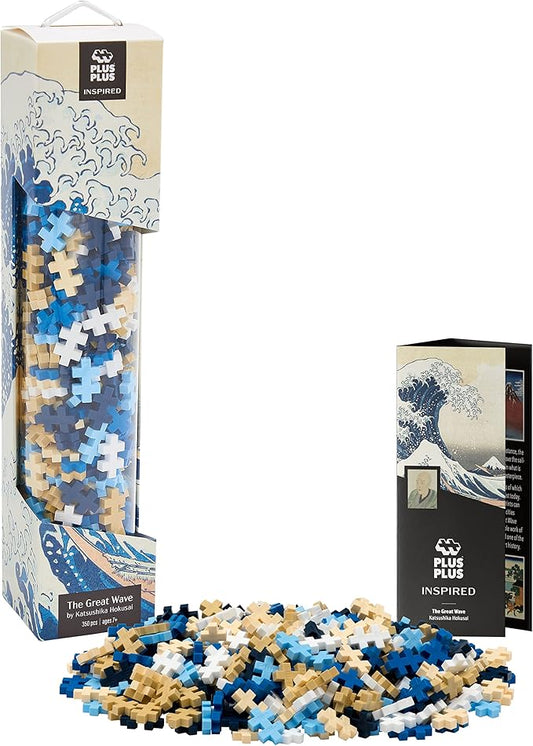 PLUS PLUS Inspired Art History Building Set, 3D Painting Kit & Craft Supplies for Kids, 350 Mini Interlocking Open Ended Pieces - Hokusai, The Great Wave