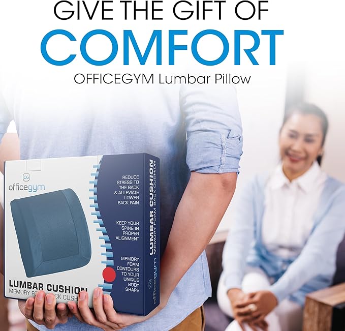 Lumbar Support Pillow – Memory Foam Back Cushion for Lower Back Pain Relief – Ergonomic Lumbar Pillow for Office Chair, Car & Couch – Back Support Pillow for Sitting Comfort