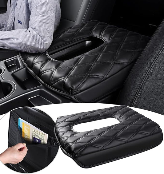 Center Console Cover for Chevy Chevrolet Silverado/ GMC Sierra 2019-2024 2025, PU Leather Armrest Box Middle Console Cover Protector Pad, Truck Interior Accessories (Split Bench Jump Seat Only)