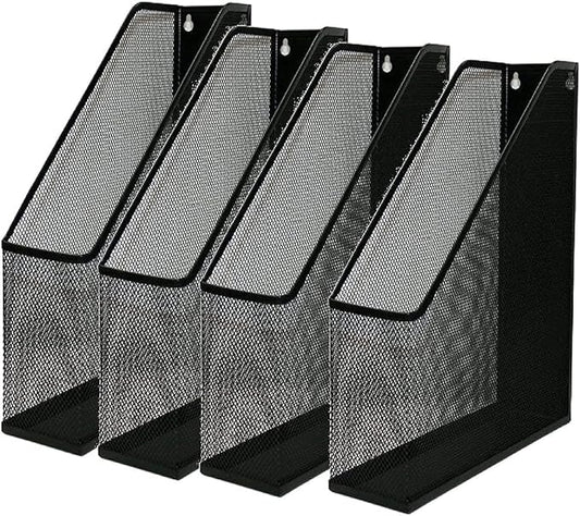 YBM HOME Steel Mesh Wall Magazine File Holder for Home & Office Organization, Serves as a Magazine Rack, Desk Organizer, Letter and Mail Bin, Holds Up to 20 Magazines - 4-Pack Black, 1101-4