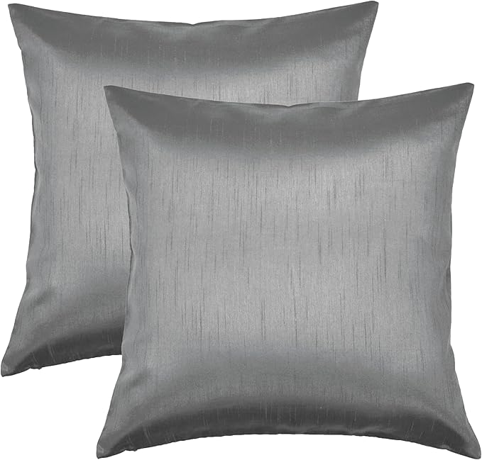 Aiking Home 20x20 Inches Faux Silk Square Throw Pillow Cover, Zipper Closure, Charcoal (Set of 2)