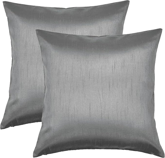 Aiking Home 20x20 Inches Faux Silk Square Throw Pillow Cover, Zipper Closure, Charcoal (Set of 2)