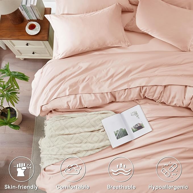 Anluoer Pink California King Comforter Set 7 Pieces, Bed in a Bag with Sheets, All Season Bedding Sets with 1 Comforter, 2 Pillow Shams, 2 Pillowcases, 1 Flat Sheet, 1 Fitted Sheet