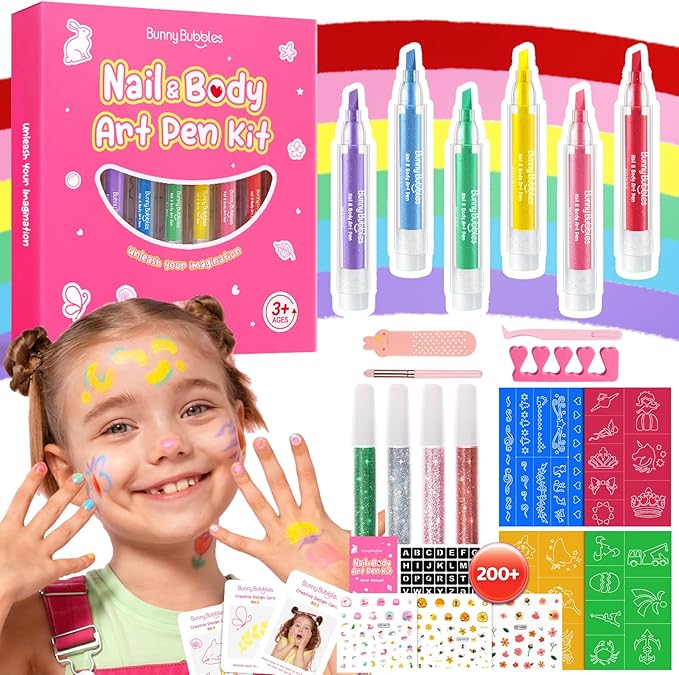 Kids Makeup Sets for Girls Nail & Body Art Pens Kits, 27Pcs Washable Temporary Tattoo Pen Sets, Cosmetic Party,Girls Makeup Kits for Ages 3-12 Years,Ideal Winter Gift & Creative Toys