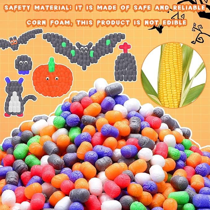 Junkin 1000 Pcs Magic Noodles Foam Crafts Puffs Corn Super Crafts Arts Kit Bulk Building Blocks Model Toys Valentines Kid Gifts for Kindergarten School Stimulates Creativity Supplies(Bright Colors)