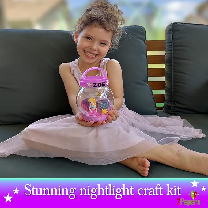 Light Up Mermaid Night Light Arts and Crafts for Kids, Mermaid Gifts for Girls Ages 3 4 5 6 7 8 Years Old, DIY Kids Crafts Terrarium Kit, Mermaid Toy Girls Crafts, Stocking Stuffers for Kids