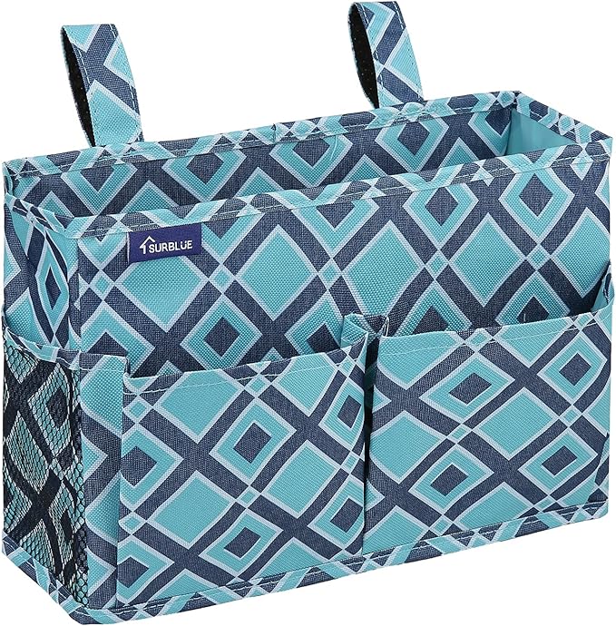 Surblue Caddy Hanging Organizer Bedside Storage Bag for Bunk and Hospital Beds, Blueplaid, Small