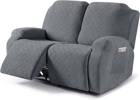 VANSOFY Oversized Recliner Cover, 2-Pieces Stretch Reclining Couch Cover with Pockets Loveseat Sofa Slipcovers Soft Washable Furniture Protector for Dogs Cats(Dark Gray)