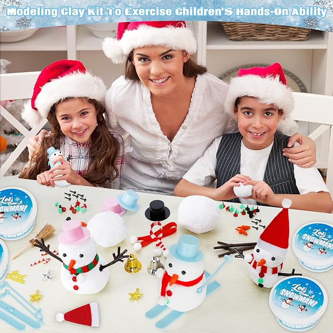 24 Pack Build a Snowman Kit, Christmas DIY Snowman Crafts for Kids Bulk, Snowman Kit Winter Decorations Indoor, Creative Kids Air Dry Clay Modeling Crafts Kit for Christmas Kids Gifts Favor Supplies