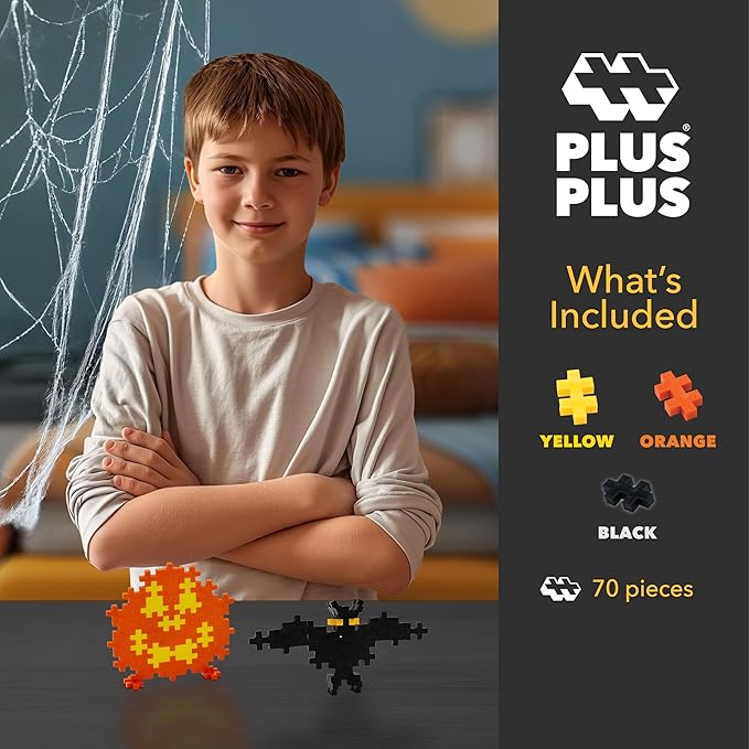 PLUS PLUS 3D Puzzle Building Block Set, 70 Mini Interlocking Pieces, Fun Holiday Activities for Kids - Halloween Mini Maker Tube
