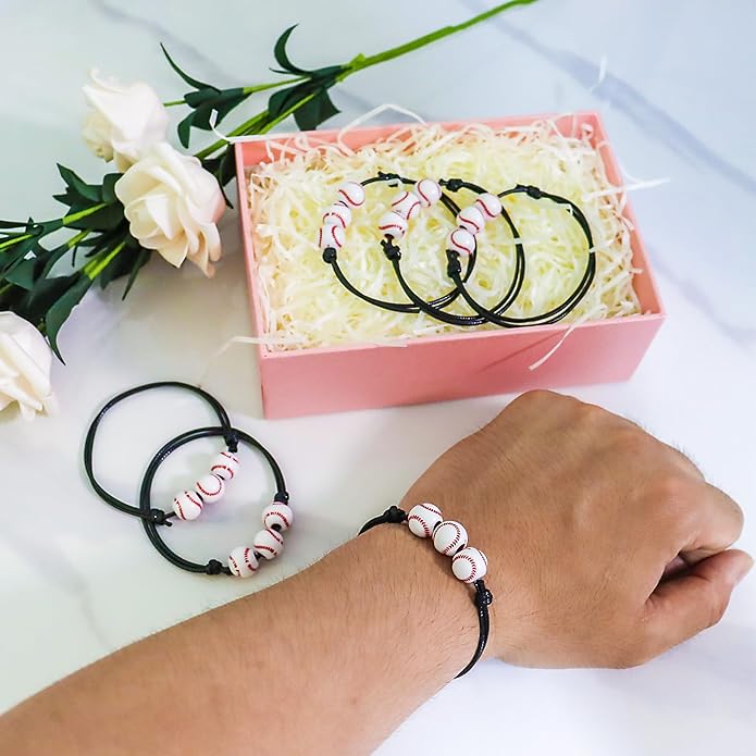 30pcs Sport Theme Charm Bracelets Adjustable Inspirational Beads Ball Party Favors for Teens Boys Girls Adult Decoration Wristbands Student Present