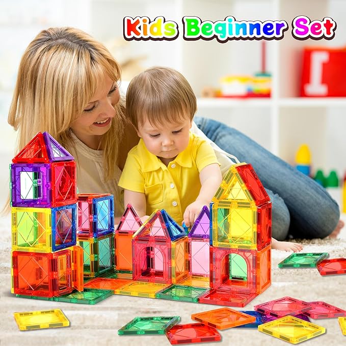 Magnetic Tiles for Kids Ages 3-5 4-8 Magnet Toys for 3 4 5 6 7 8+ Year Old Boys Girls Toddlers Magnetic Building Blocks Preschool Educational STEM Learning Construction Christmas Birthday Gifts