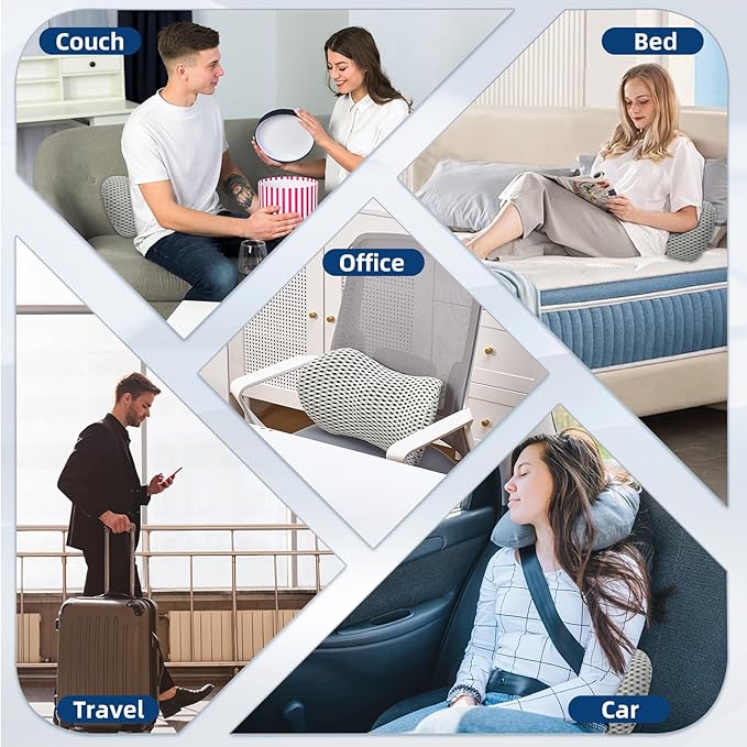 Lumbar Pillow, Memory Foam Lumbar Support Pillow for Office Chair and Car Seat, Ergonomic Streamline Back Pillow for Lower Back Pain Relief, Back Support Pillow for Sitting, Driving, Traveling