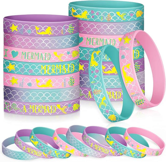 24 Pack Mermaid Silicone Wristband Mermaid Scale Bracelets I'm a Mermaid Wristband Mermaid Party Goody Bag Favors for Boys Girls Mermaid Birthday Party Under The Sea Themed Baby Shower Supplies