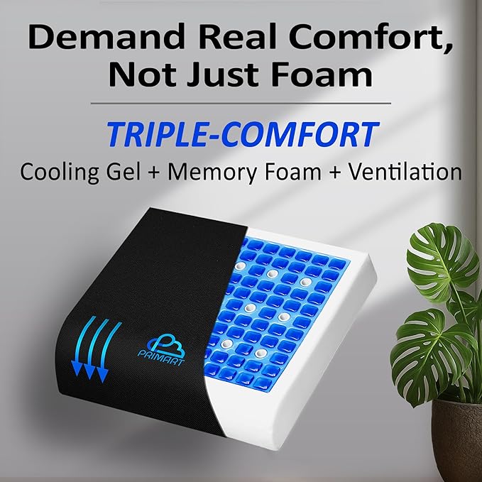 Premium Large Gel Seat Cushion, Memory Foam Seat Cushion for Recliner, Wheelchair, Office Chair, Car, Floor, Dining Chair, Sciatica, Coccyx, Back Pain & Pressure Sore Relief, Design with Ventilation