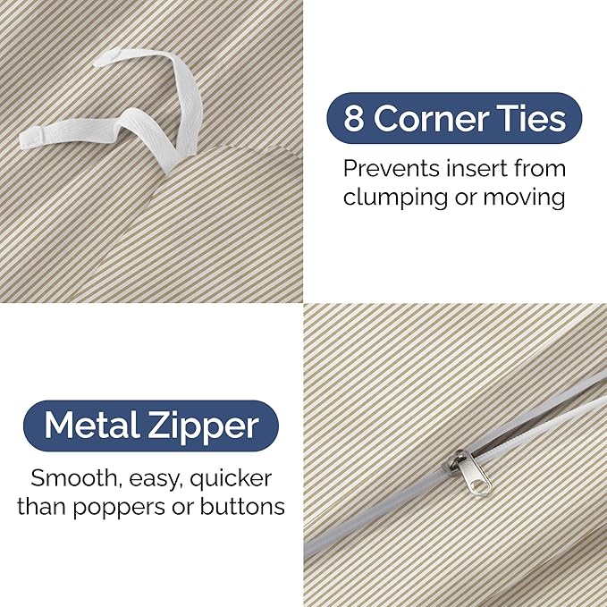 Duvet Cover King Size Set - Extra Soft King Size Duvet Cover 104 x 90 with 2 Pillow Shams - Hotel Luxury Easy Care & Fade Free w/Zipper Closures & Ties - Comfy Breathable Bedding Set (Beige Stripes)