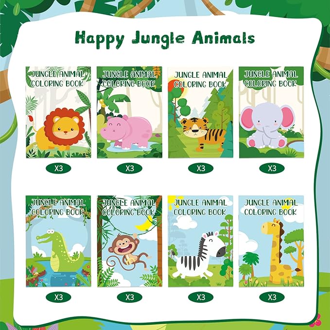 Honoson 24 Pcs Kids Coloring Books Animals Truck Coloring Books Bulk Jungle Animals Party Favors Mini DIY Art Drawing Pages for Birthday Gifts Classroom Jungle Party Supplies(Cartoon Style)