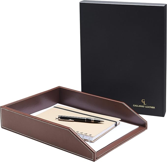 Gallaway Leather Letter Desk Organizer - Premium PU Leather Perfect for Office Organization, Document Holder Fits A4 Paper, Stackable Drawers for Extra Desk Storage