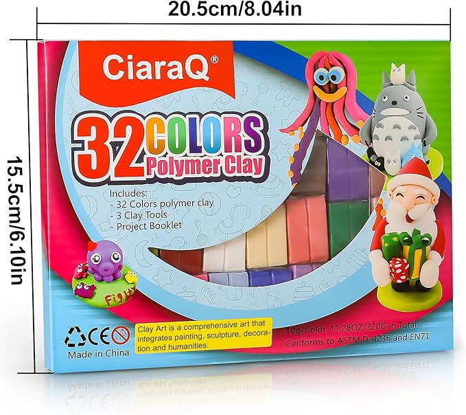CiaraQ Small Modeling Clay Set, 32 Colors Safe & Non-Toxic Oven Bake Polymer Clay Starter Kit for Kids/Beginners