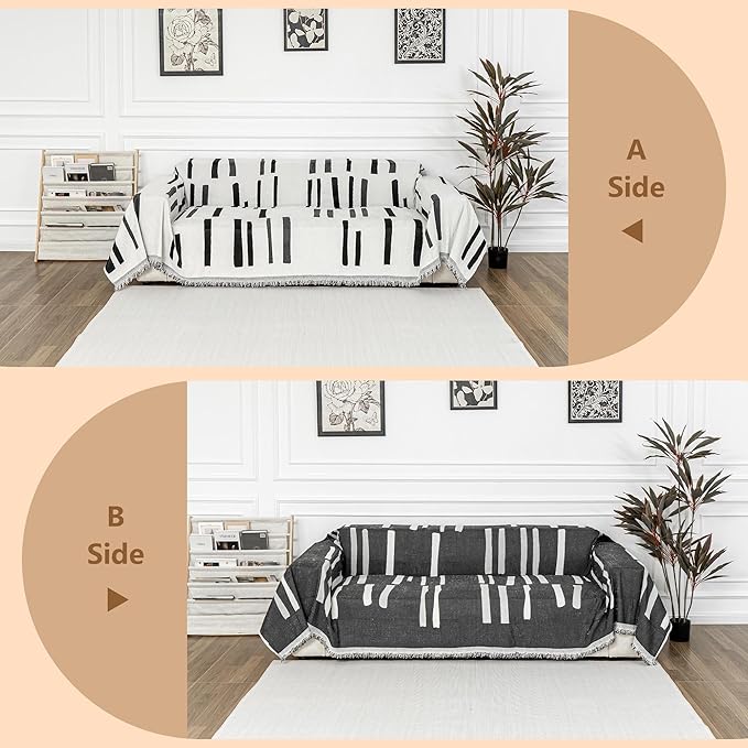 MYSKY HOME Sofa Covers for Sectional Sofa, Couch Cover for Dogs, Couch Covers with Tassel Loveseat Covers Futon Cover L Shaped Cover Washable Chenille Couch Protector, 71" x 102", Black Piano Key