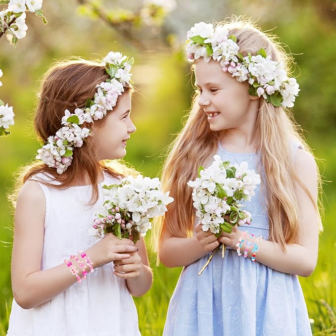 Butterfly Bracelets for Kids Girls - Princess Birthday Gifts Party Favors Goodies Bag Stuffers Fillers, Wooden Beaded Play Jewelry Bracelets Cute Butterflies Flowers Pendants