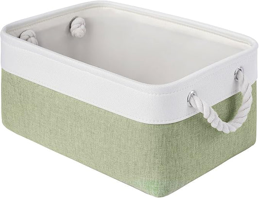 VQRTEXA Storage Baskets for Shelves 13.8x9.8x6.7 Inch, Foldable Fabric Storage Bins with Handles, Small Storage Baskets for Organizing Closet, Bathroom, Office, Home Organization (1-Pack, White&Green)