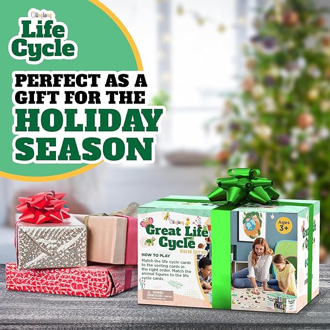 Life Cycle Science Kit Montessori Realistic Figurine, Kids Animal Matching Game with Frog, Ladybug and More Includes 32-Piece, Fun Learning Education Toys Stocking Stuffers for Children 3 4 5 6 7 8