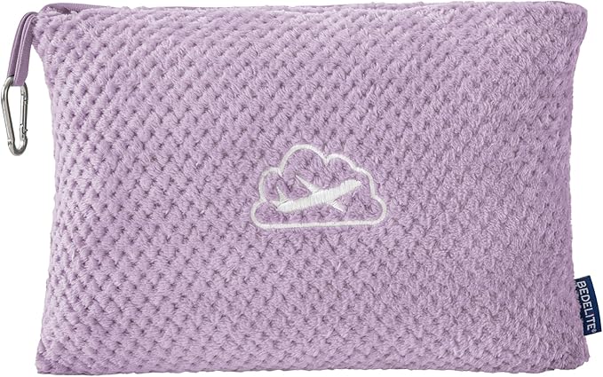 BEDELITE Travel Blanket with Bag, Ultra-Soft Jacquard Fleece Blanket with Luggage Sleeve & Backpack Clip, Airplane Blanket Travel Essentials, Lavender