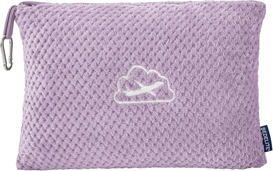BEDELITE Travel Blanket with Bag, Ultra-Soft Jacquard Fleece Blanket with Luggage Sleeve & Backpack Clip, Airplane Blanket Travel Essentials, Lavender