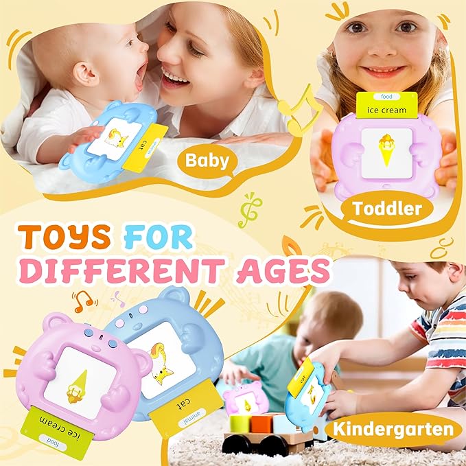 2 Pack Toddlers Talking Flash Cards with 224 Sight Words- Montessori Toys, Autism Sensory Toys,Speech Therapy,Learning Educational Toy Gifts for Ages 2 3 4 Boys and Girls, Blue+Pink