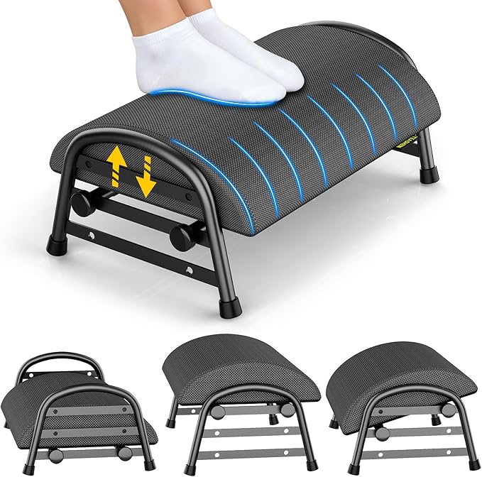 Adjustable Foot Rest for Under Desk at Work, Ergonomic Under Desk Footrest with 6 Positions, Foot Stools for Under Office Desk Chair, Leg Rest for Home, Car, Computer, Gaming Accessories