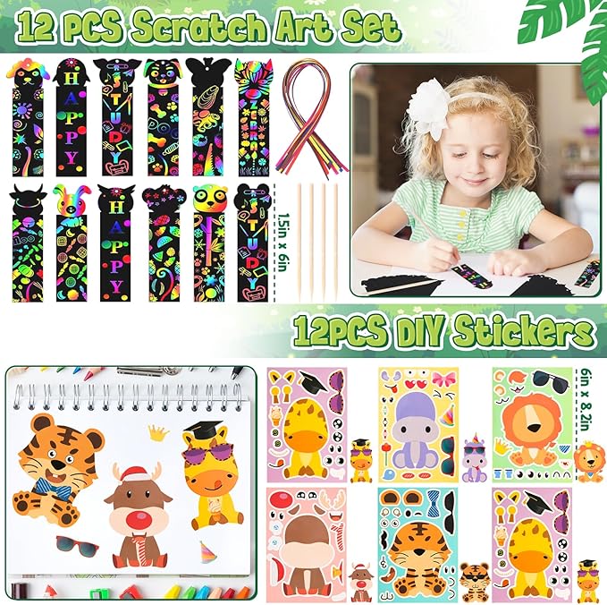 134 Jungle Safari Party Favors Animal Birthday Supplies Zoo Mask Silicone Bracelet Stamp Gift Box Bookmark DIY Sticker Keychain Kid Boy Girl Toy Gift Goodie Bag Stuffer Wild One Party Favors