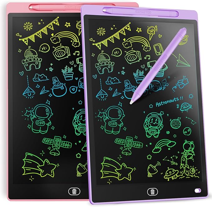 [2 Pieces] LCD Writing Board, 10 Inches, Genialba Colourful LCD Writing Tablet, LCD Writing Tablet, Electronic Tablet, Graphic Tablet for Children's Games 3 4 5 6 7 Years Boys Girls (Purple & Pink)