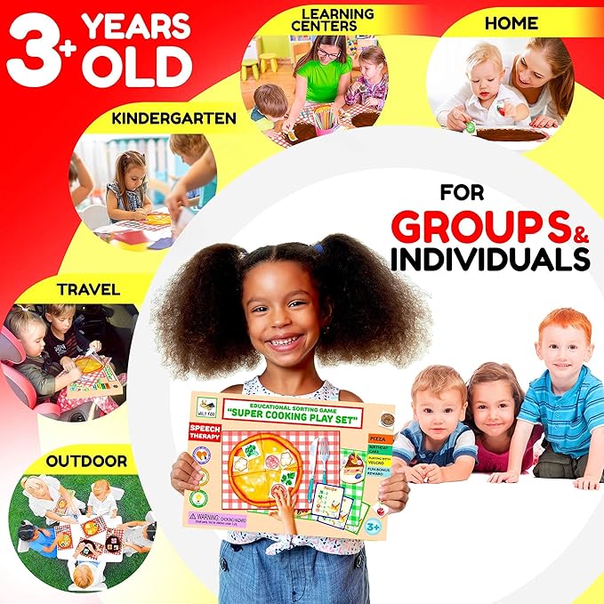 USA Sensory Pizza Book Toys for Autistic Children, Toddler Speech Therapy Toys for Fine Motor Skills, Autistic Toys for Boys and Girls, Montessori Toys for Toddlers (Speech Therapy Yellow)