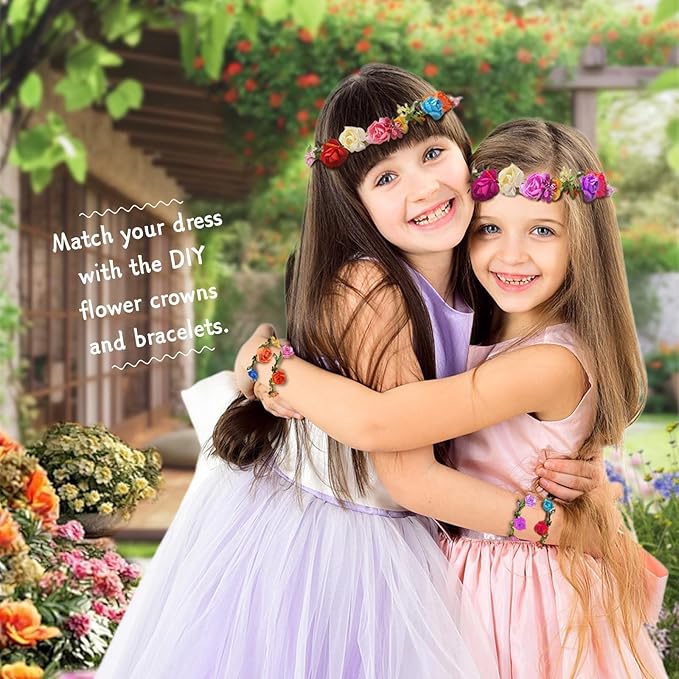 EggSun Flower Crown Making Kit for Girls Kids Gift Women Tea Party Craft Bracelet DIY Fancy Flower Crown Kit Kids Birthday Gift Floral Hair Arts & Crafts Easter Gift for Ages 5 6 7 12 Year Old Girls