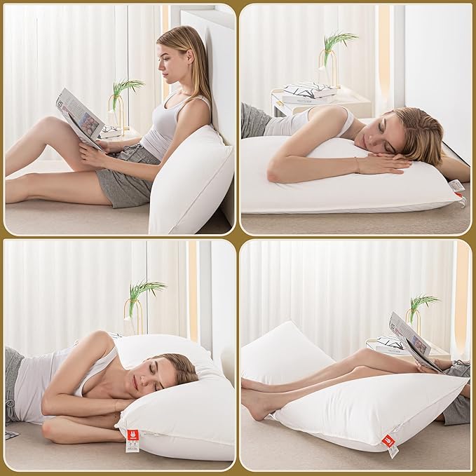 Goose Down Body Pillows for Adults, Large Body Pillow for Side Sleeper, Hugging Feather Body Pillow Insert, Cooling 20x54 Full Length Long Pillow for Bed with 100% Organic Cotton Shell, White 20"x54"