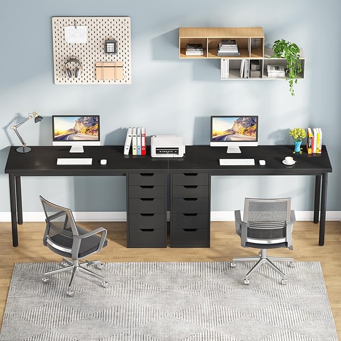 Tribesigns Computer Desk with 5 Drawers, 47 inches Rustic Brown Home Office Desk with Storage, Modern Simple Laptop Desk Study Writing Table for Small Spaces (1, Black)