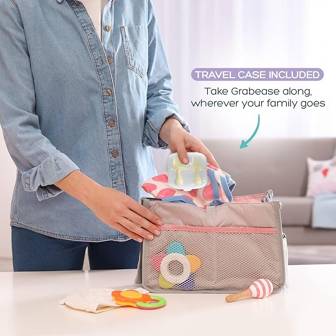 Grabease Baby Spoons & Fork Set - Toddler Self-Feeding Utensils for Baby - BPA-Free & Phthalate-Free Silicone Yellow Toddler Utensil - Feeding Spoon