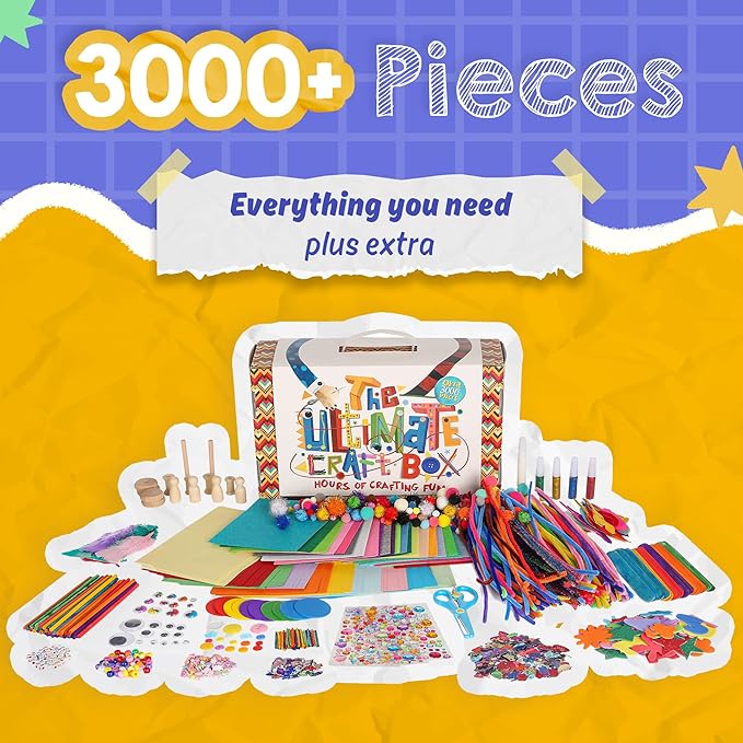 3000+ Pcs Arts and Crafts Supplies & Materials for Kids - Ultimate Bulk Craft Kit for Boys & Girls with 99 Activities Book for Ages 3-5, 4-6, 6-8, 8-12
