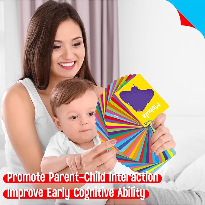 Animal Flashcards, 50 Double-Sided Cards, Wild/Farm/Marine Animal Cards Educational Learning Tools for Preschool and Toddlers Learning (2 Reclosable Rings Attached)