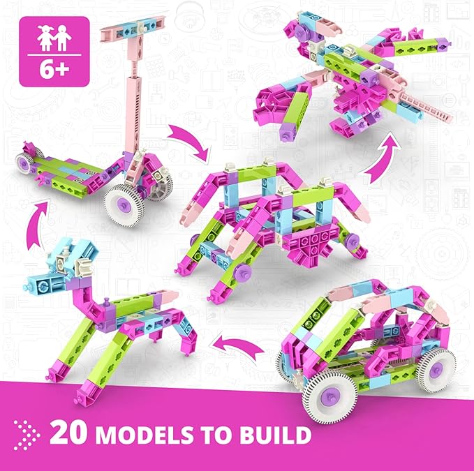 Engino STEM Girls Building Toys, 20 Model Set, Educational Playset for Ages 6+, Construction Toys, Gifts for Girls, STEM Kits