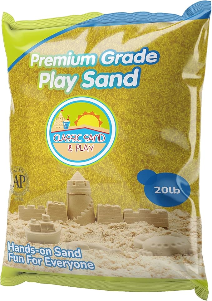 Classic Sand and Play Yellow Colored Play Sand, 20 lb. Bag, Natural and Non-Toxic, Fun Wet and Dry Indoor and Outdoor, Sandbox, Therapy, and Table Use, Building, Stimulate Sensory Needs