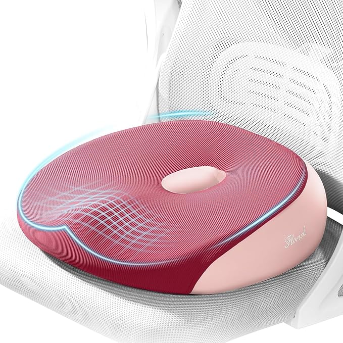FLORICH Seat Cushion, Memory Foam Cushion for Office Chair, Ergonomic Office Seat Chair Cushion for Relieving Sciatica, Soft & Breathable Car Seat Cushion - Pink