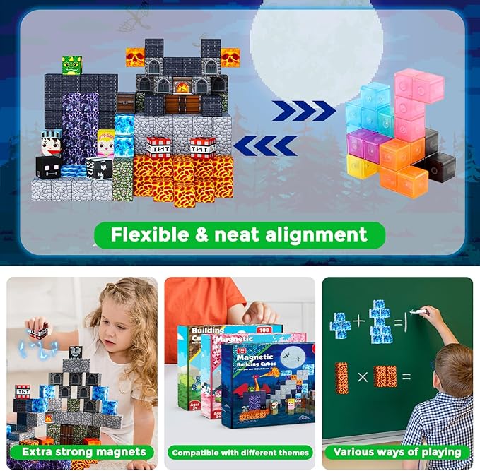 Magnetic Blocks - 100PCS Build Magnetic Dark Mechanical Guardian Castle - Magnetic Toys for Montessori Toddler Christmas Birthday Gifts - STEM Sensory Toys for 3 4 5 6 7 8 9 10 Year Old Boys