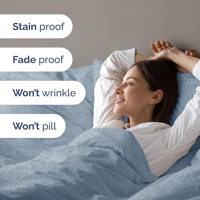 CGK Unlimited Duvet Cover King Size Set - Extra Soft King Size Duvet Cover 104 x 90 with 2 Pillow Shams - Hotel Quality w/Zipper Closures & Ties - Bedding and Bed Linens Set (Heathered Blue)