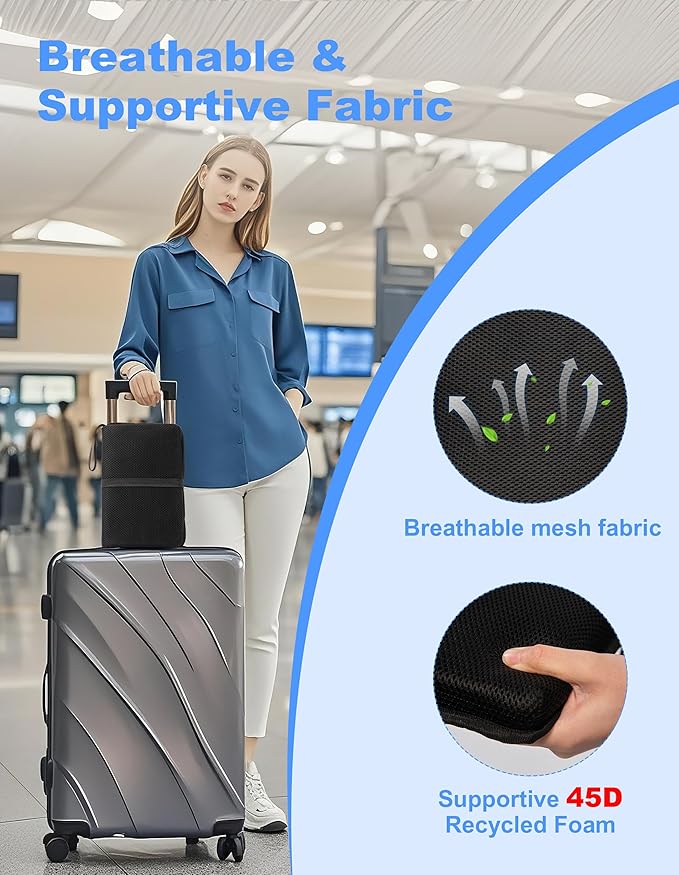 Airplane Seat Cushion Portable Travel Cushion for Comfort Foldable Stadium Pad with Breathable Fabric Seat Pad Perfect for Long Flights, Office, Bleacher, Camping