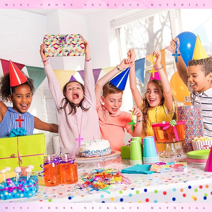 48 Pcs Cross Necklaces Christian Religious Party Favors Include 24 Plastic Crystal Cross Necklace DIY Craft Gifts with 24 Bracelet for Vacation Bible Prize Favor (Cross)