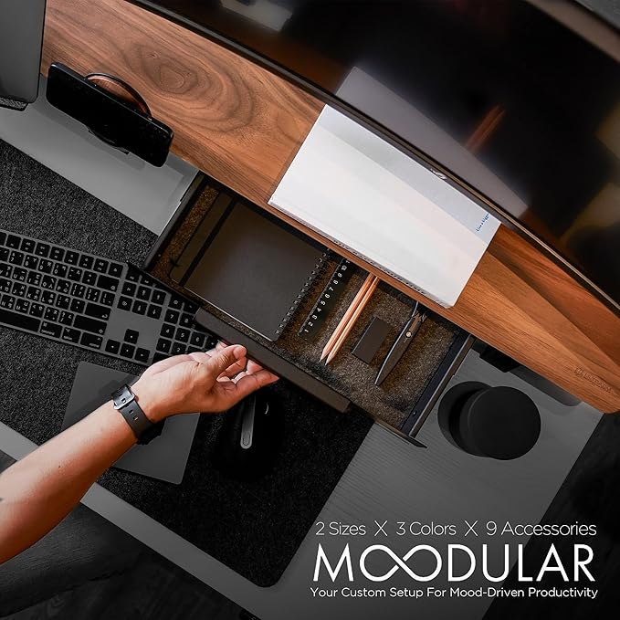 ULTRARM Moodular Add-ons Storage Drawer [Accessory Only - Requires Moodular Wooden Monitor Stand Slide Rails for Use] Black MSA-DR