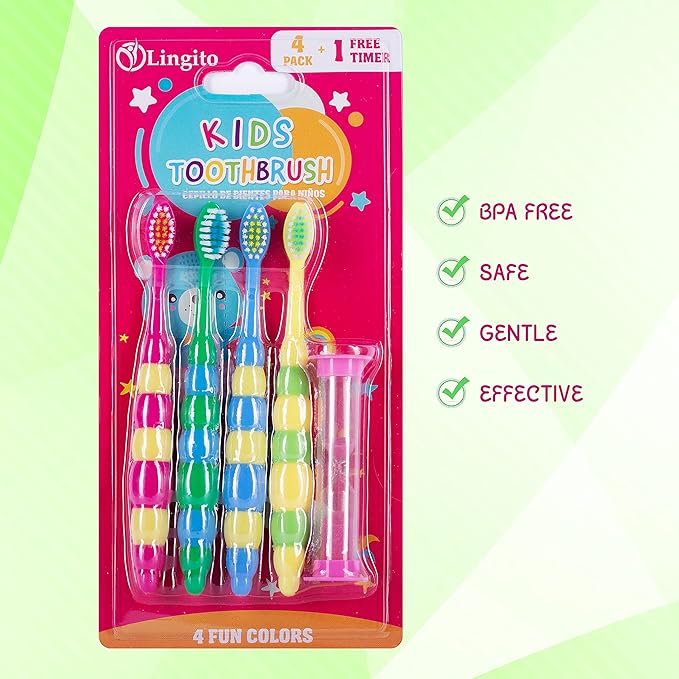 Kids Toothbrush, Toddler Toothbrush, Kids Toothbrush Pack, Toddler Toothbrush Age 2-4, Kids Tooth Brush, Kids Travel Toothbrush for Tiny Hands Boys and Girls Soft Toothbrush Kids (4 Pack - With Timer)
