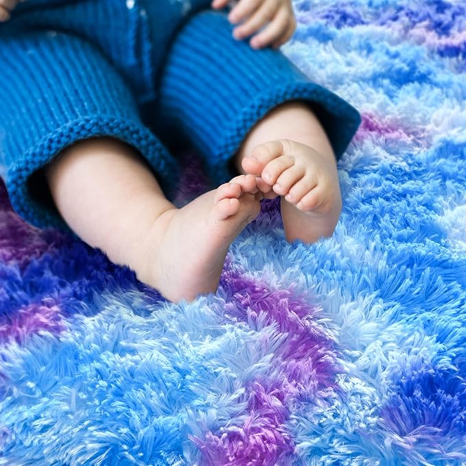 Noahas Oval Fluffy Purple Rainbow Rug 2.6X5.3 Small Kids Rugs for Bedroom Girls And Boys Aesthetic,Bedside Bedroom Rug,Ultra Soft Runner Carpet Modern Shaggy Nursery Area Rugs Home Decor''